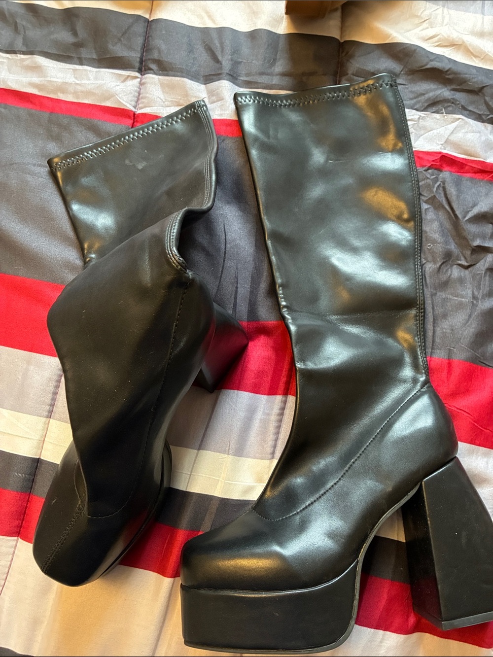Black Platform Knee-High Boots - Women